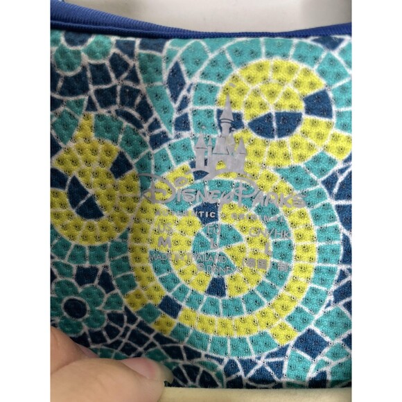 Disney Parks Vest Womens Medium Blue Mickey Hooded Zip Sleeveless Mosaic - Picture 4 of 8